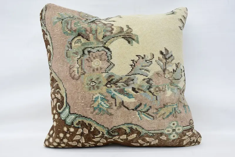 Cushion Case, 32x32 Beige Pillow Cover, Pillow for Couch, Turkish Corner Pillow Sham, Kilim Cushion Sham, Throw Kilim Pillow - 1