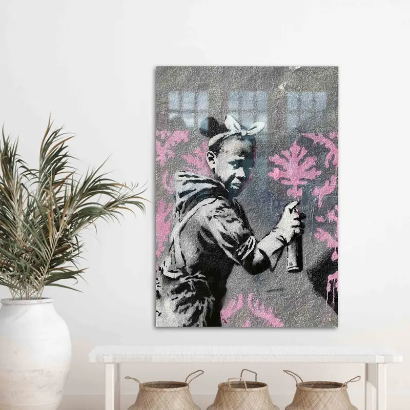 Elegant Printed Glass: Banksy-Inspired Modern Art for Home