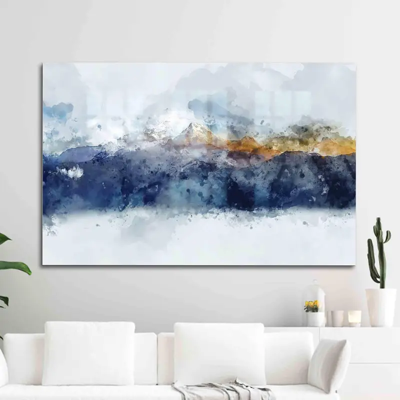 モダンな抽象的な山の風景プリント ガラス - コンテンポラリー エレガンス