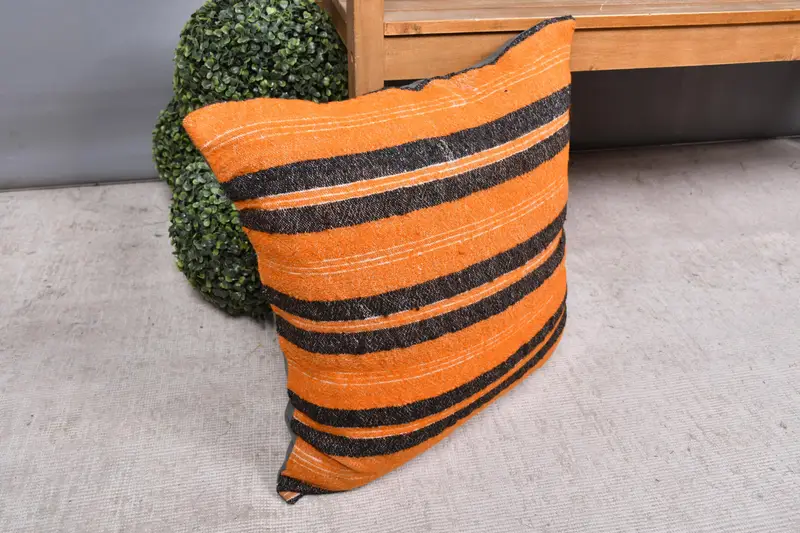 Antique Pillows, Shabby Chic Pillow, Turkish Kilim Pillow, Kilim Pillow, Decorative Bolster Cushion Cover, 20x20 Orange Cushion Cover, Cushion Cover - 7