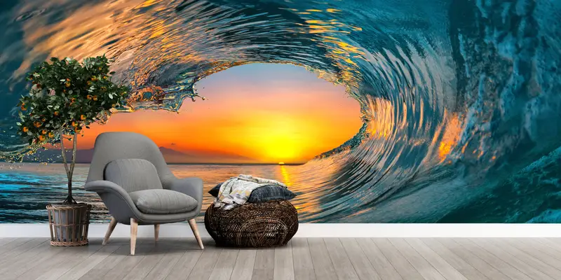Seascape Wall Paper, Landscape Wall Art, View Wall Painting, Surfer Wave Wall Print, Sea Wall Painting, Nature Wall Painting, - 4