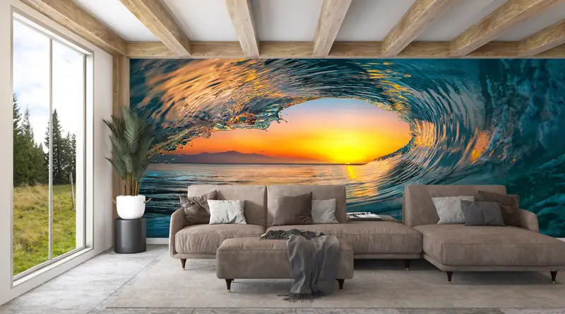 Seascape Wall Paper, Landscape Wall Art, View Wall Painting, Surfer Wave Wall Print, Sea Wall Painting, Nature Wall Painting, - 5