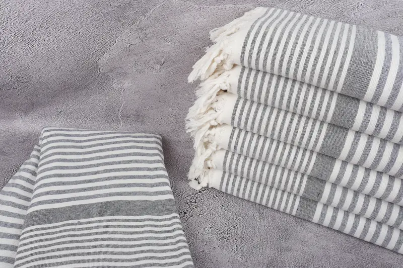 Quick-drying cotton Turkish beach towel, Organic towel, Peshtemal Towel, Organic Turkish towel, 68x40 Cotton Striped Terry Towel, Valentines Gift - 2