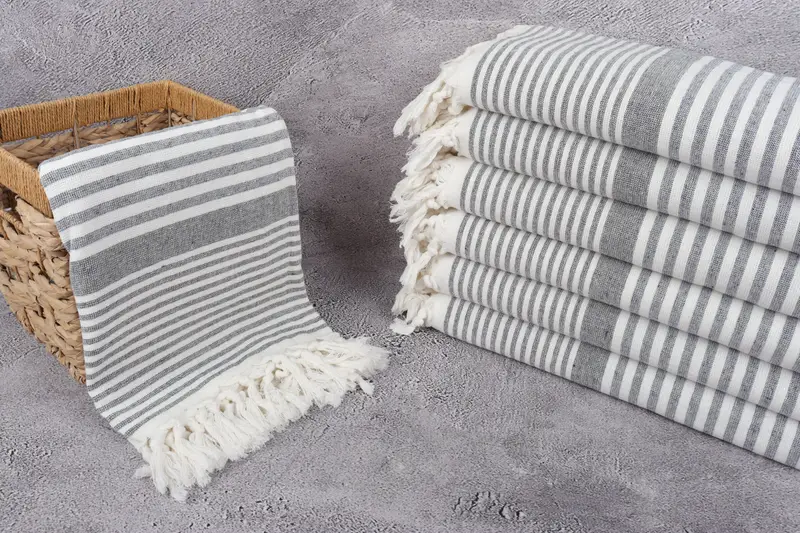 Quick-drying cotton Turkish beach towel, Organic towel, Peshtemal Towel, Organic Turkish towel, 68x40 Cotton Striped Terry Towel, Valentines Gift - 3