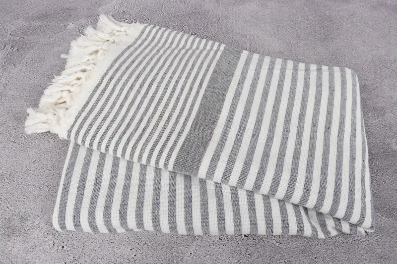 Quick-drying cotton Turkish beach towel, Organic towel, Peshtemal Towel, Organic Turkish towel, 68x40 Cotton Striped Terry Towel, Valentines Gift - 6