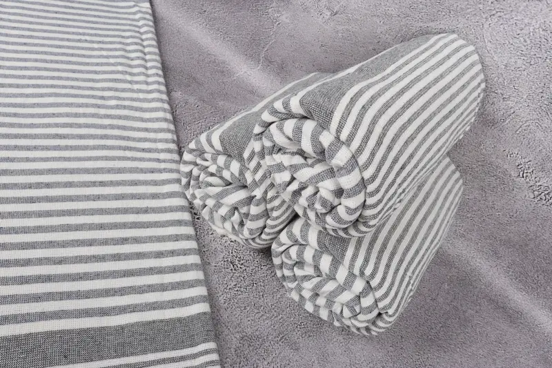 Quick-drying cotton Turkish beach towel, Organic towel, Peshtemal Towel, Organic Turkish towel, 68x40 Cotton Striped Terry Towel, Valentines Gift - 8