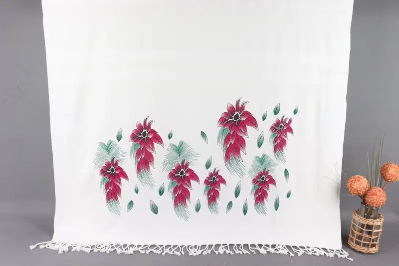 Turkish Beach Towel Organic Cotton Red Floral 40x71 Inches