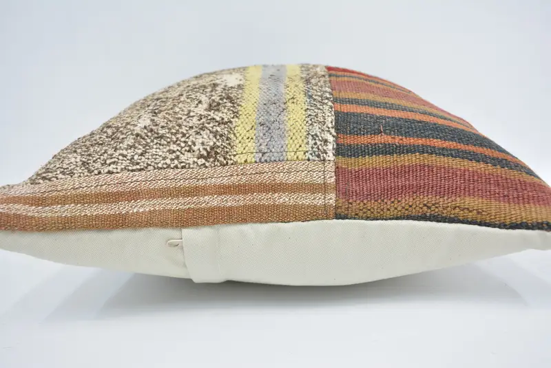 Cushion Cover, Turkish Corner Cushion Cover, Turkish Kilim Pillow, Vintage Kilim Pillow, Throw Kilim Pillow, 16x16 Brown Cushion - 5