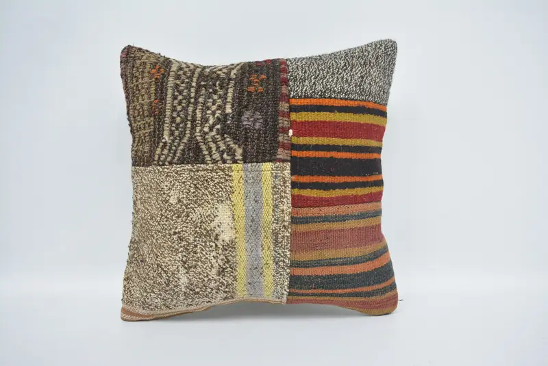 Cushion Cover, Turkish Corner Cushion Cover, Turkish Kilim Pillow, Vintage Kilim Pillow, Throw Kilim Pillow, 16x16 Brown Cushion - 1