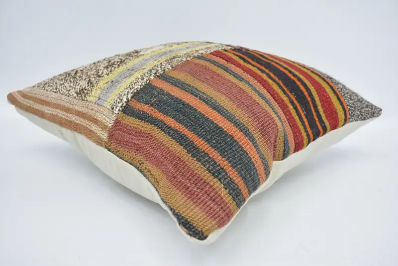 Cushion Cover, Turkish Corner Cushion Cover, Turkish Kilim Pillow, Vintage Kilim Pillow, Throw Kilim Pillow, 16x16 Brown Cushion - 6