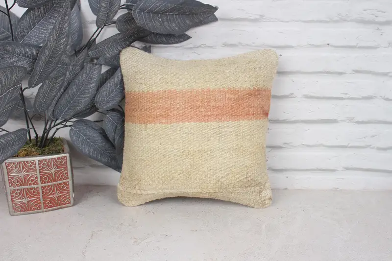 Garden Cushion, 12x12 White Pillow Cover, Pillow, Pattern Throw Pillow, Ethnical Kilim Rug Pillow, Throw Kilim Pillow, Kilim Pillow Cover - 1