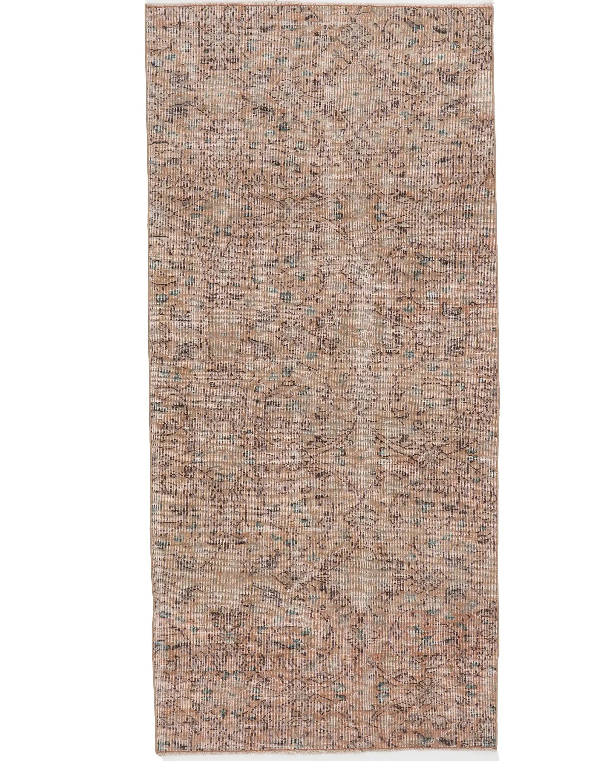 Turkish Rug, Area 3.4x7.4 ft Vintage Rug, Brown Ikat Wool Rug - 1