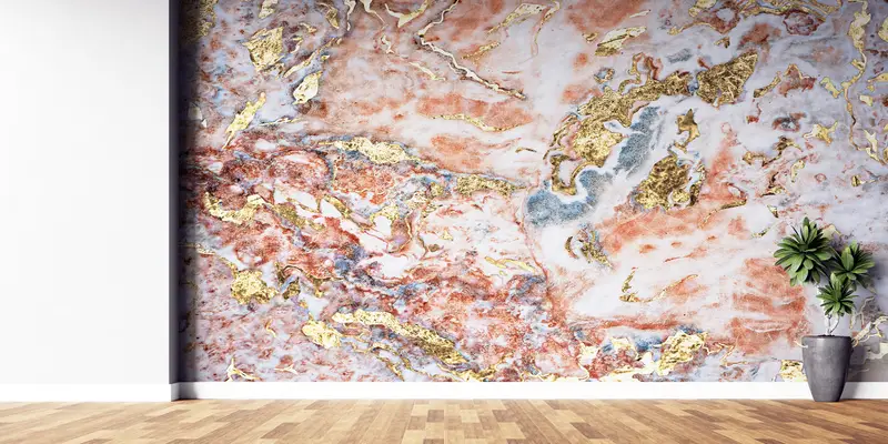 Elegante, goldschimmernde, luxuriös bedruckte Marmor-Tapete