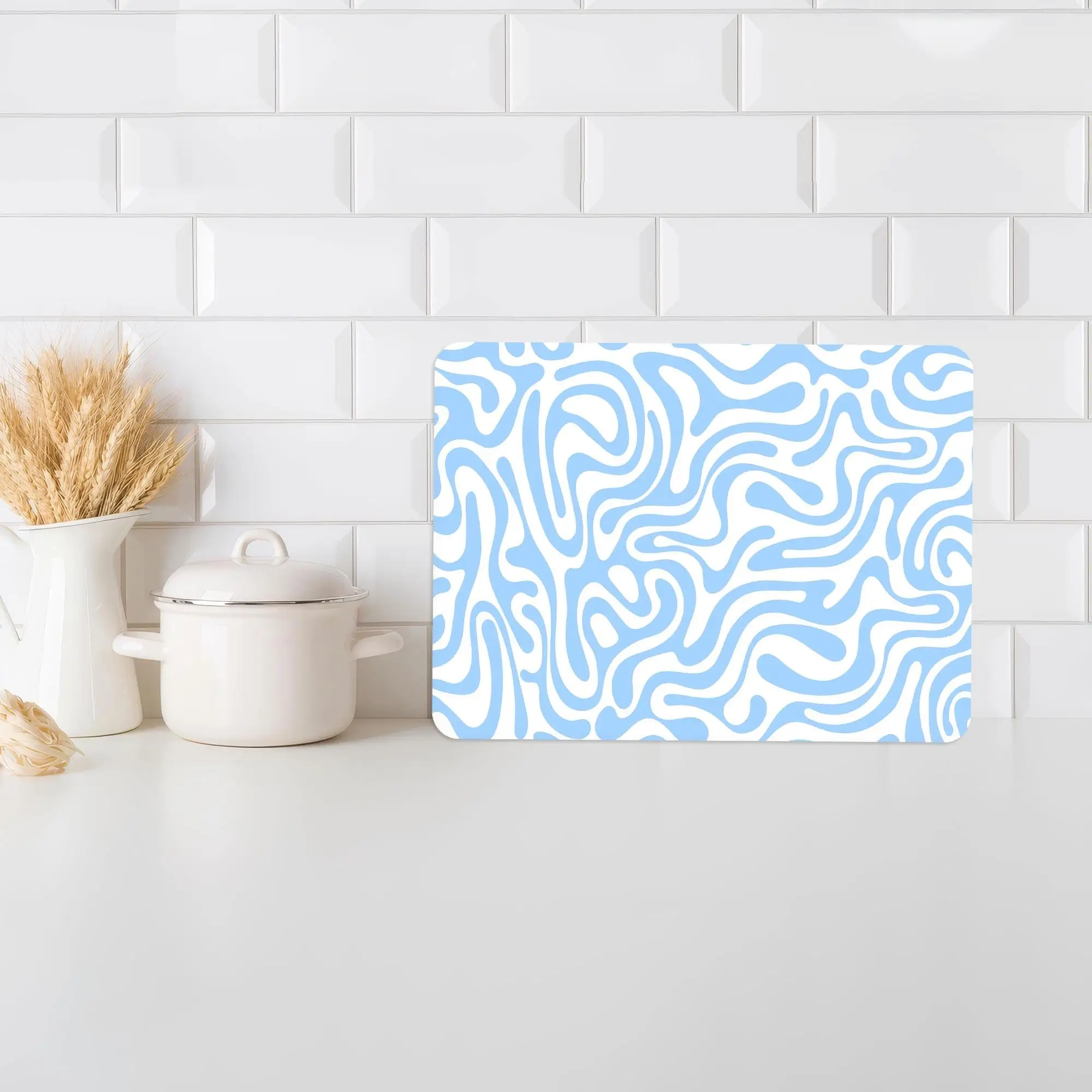 Curved Pattern Glass Cutting Board, Tempered, Anti-Slip Feet - 1