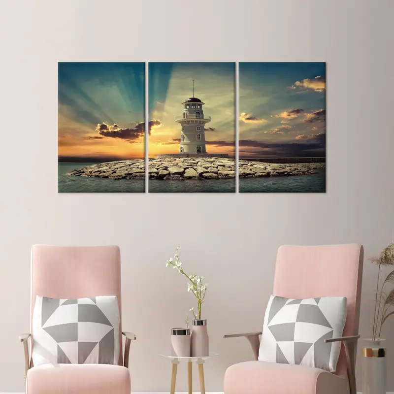 Deniz feneri duvar sanatı, kıyı tuval sanatı, gün batımı duvar dekor, okyanus sanat, deniz manzarası, duvar asılı sanat, tuval sanat dekor, modern sanat dekor - 2