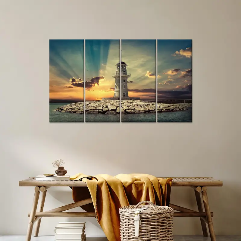 Deniz feneri duvar sanatı, kıyı tuval sanatı, gün batımı duvar dekor, okyanus sanat, deniz manzarası, duvar asılı sanat, tuval sanat dekor, modern sanat dekor - 3