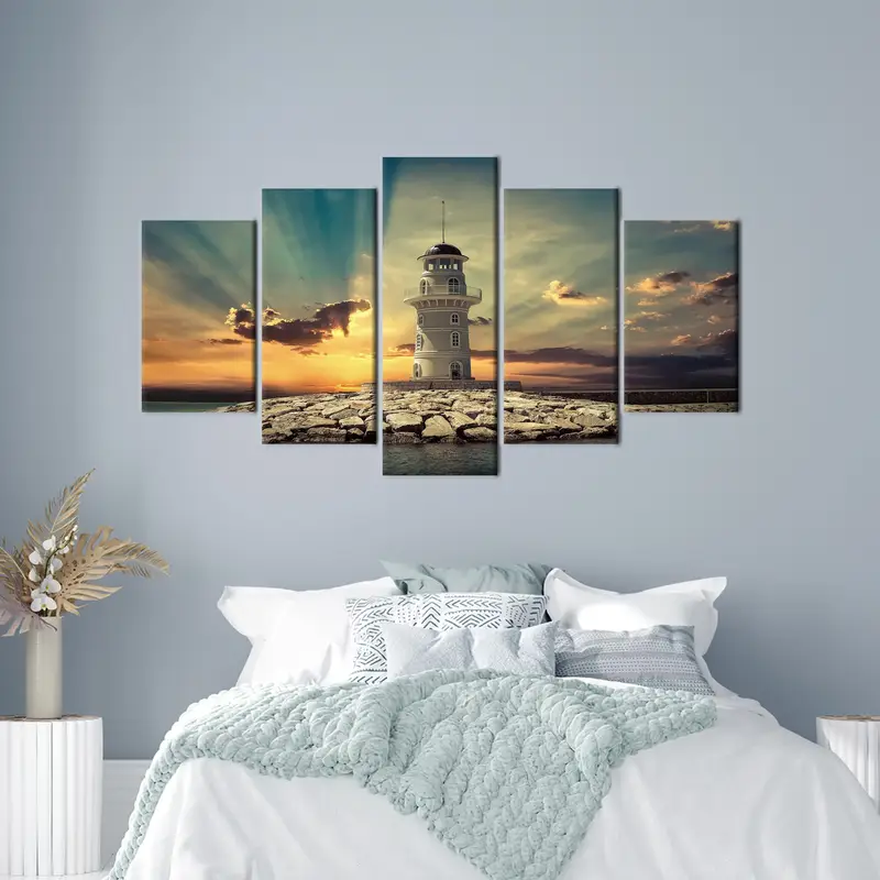 Deniz feneri duvar sanatı, kıyı tuval sanatı, gün batımı duvar dekor, okyanus sanat, deniz manzarası, duvar asılı sanat, tuval sanat dekor, modern sanat dekor - 5