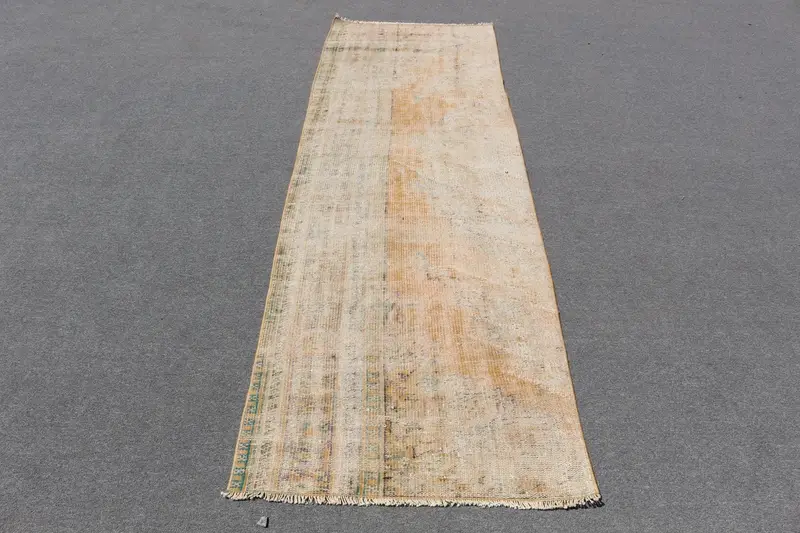 Vibrant Orange Rug, 2,7x8,5 ft Floral & Geometric Design