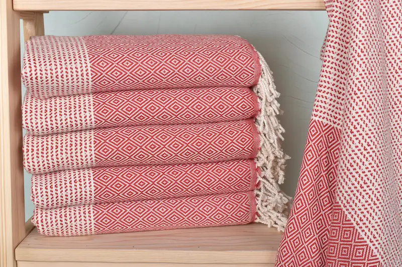 Rustic Wedding Gift Red Chevron Towel, Organic Cotton/Linen, 40x71 Inches