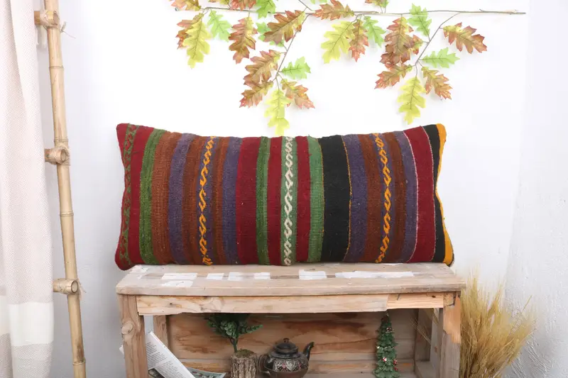 Antique Pillows, Kilim Cushion Sham, 16x36 Red Pillow Sham, Cushion Case, Home Decor Pillow, Designer Throw Cushion Cover, Authentic Pillow - 1