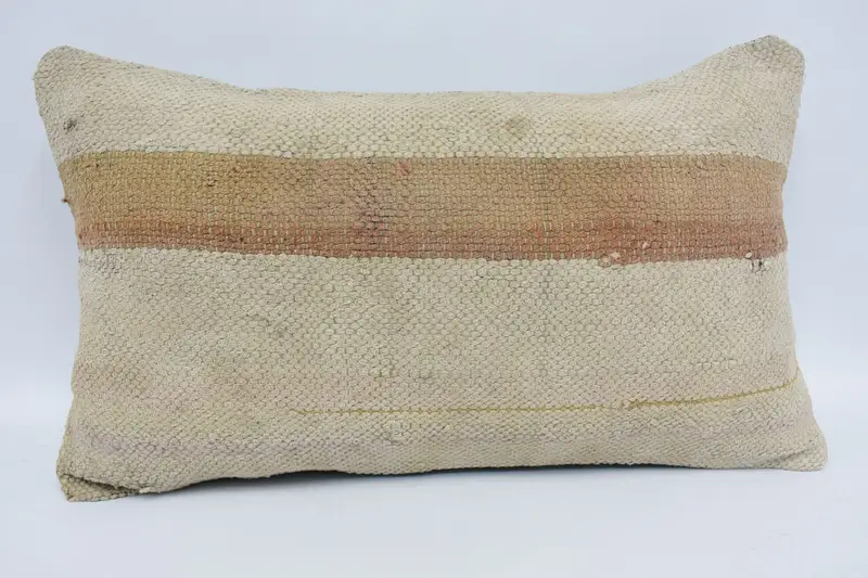 Gestreifter Vintage-Beige-Euro-Kissenbezug, 30,5 x 50,8 cm, marokkanisches Geschenk für Schlafsaal, Kissenbezug für Paare - 1