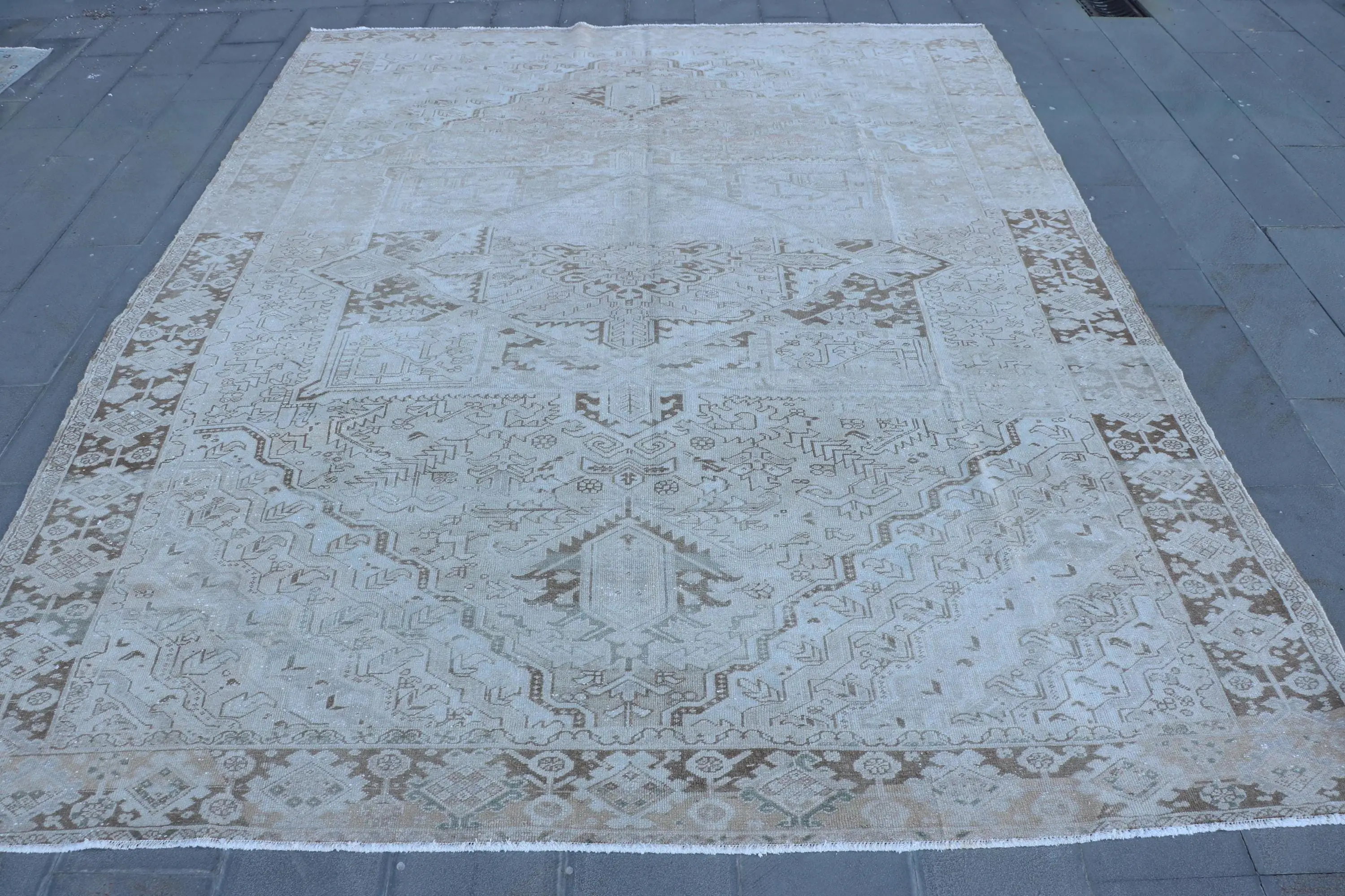 Turkish Rug, 9.7x12.6 ft Oversize Rug, White Brown Wool Rug - 1