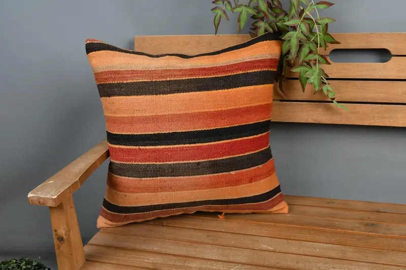 Boho Pillow, Cushion, Tribal Pillow Cover, Vintage Pillow, Handmade Kilim Cushion, 20x20 Orange Pillow, Pattern Throw Cushion, Aztec Cushion Cover - 1