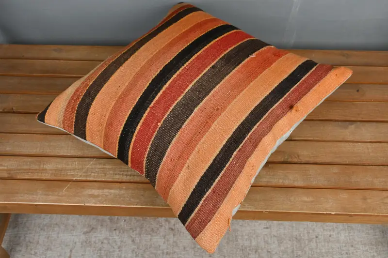 Boho Pillow, Cushion, Tribal Pillow Cover, Vintage Pillow, Handmade Kilim Cushion, 20x20 Orange Pillow, Pattern Throw Cushion, Aztec Cushion Cover - 2