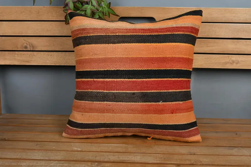 Boho Pillow, Cushion, Tribal Pillow Cover, Vintage Pillow, Handmade Kilim Cushion, 20x20 Orange Pillow, Pattern Throw Cushion, Aztec Cushion Cover - 6