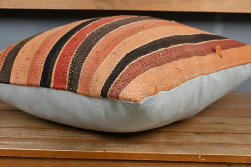 Boho Pillow, Cushion, Tribal Pillow Cover, Vintage Pillow, Handmade Kilim Cushion, 20x20 Orange Pillow, Pattern Throw Cushion, Aztec Cushion Cover - 4