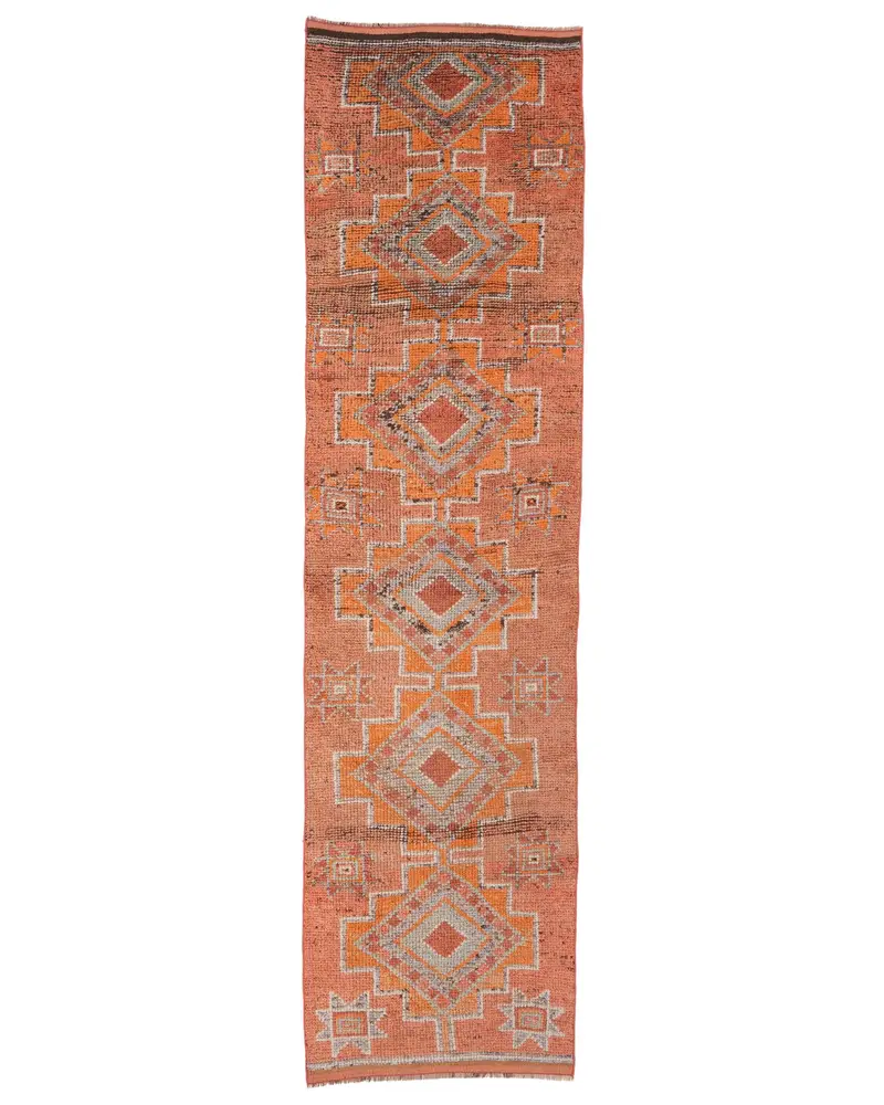 Canlı Turuncu ve Mavi Halı, 2,6x11,1 ft Çiçekli ve Paisley