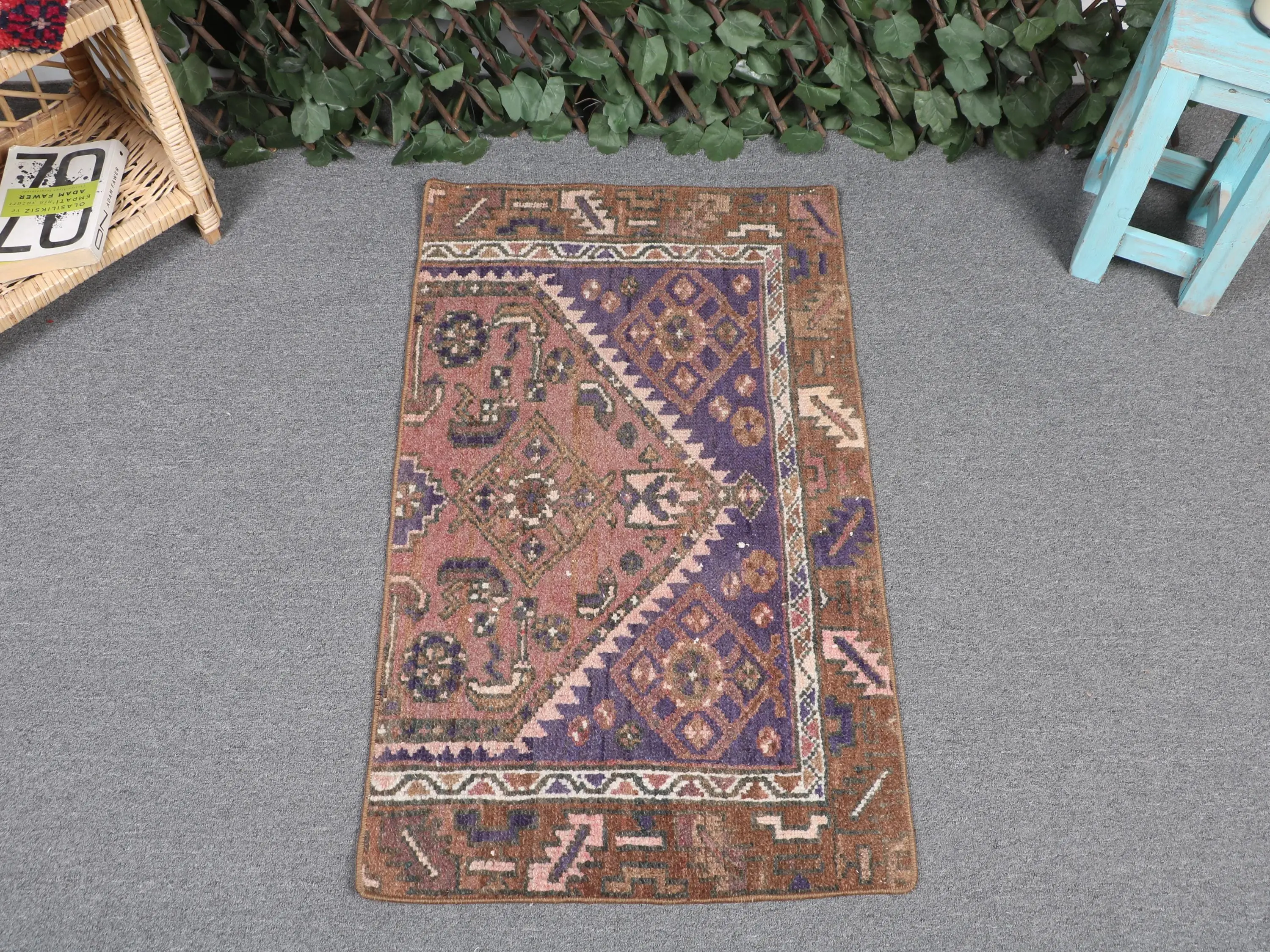 1.8x3.1 ft Vintage Rug, Small Turkish Rug, Brown Solid Rug - 1