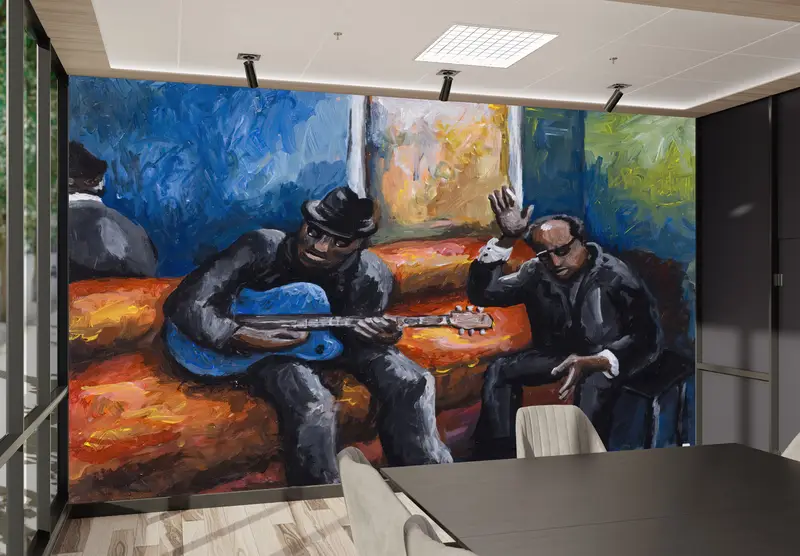 ブライトウォールペーパー、カスタムウォールペーパー、アフリカンミュージシャンウォール壁画、3Dウォールペーパー、アフリカンギタリストと歌手、ジャズミュージックウォールペーパー、 - 1