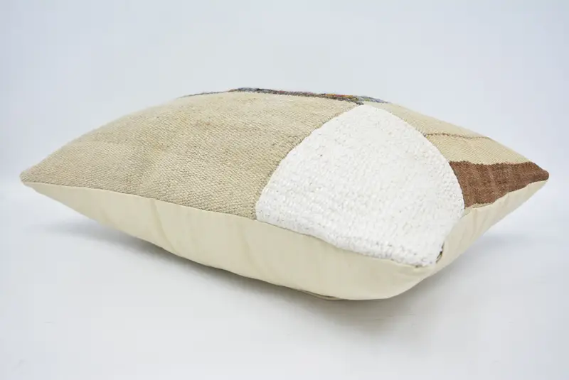 Cushion Cover, Turkish Pillow, Bright Pillow Case, 16x24 Beige Cushion Cover, Bench Pillow Sham, Vintage Kilim Throw Pillow, Throw Kilim Pillow - 6