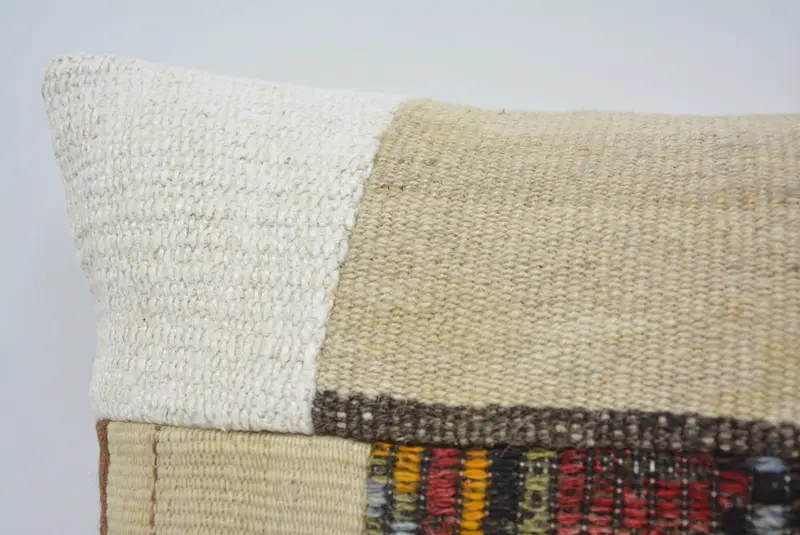Cushion Cover, Turkish Pillow, Bright Pillow Case, 16x24 Beige Cushion Cover, Bench Pillow Sham, Vintage Kilim Throw Pillow, Throw Kilim Pillow - 2