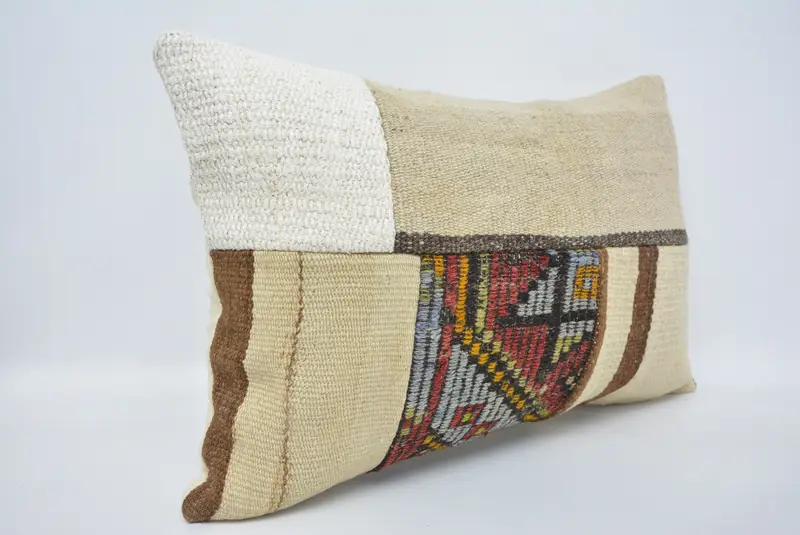 Cushion Cover, Turkish Pillow, Bright Pillow Case, 16x24 Beige Cushion Cover, Bench Pillow Sham, Vintage Kilim Throw Pillow, Throw Kilim Pillow - 3