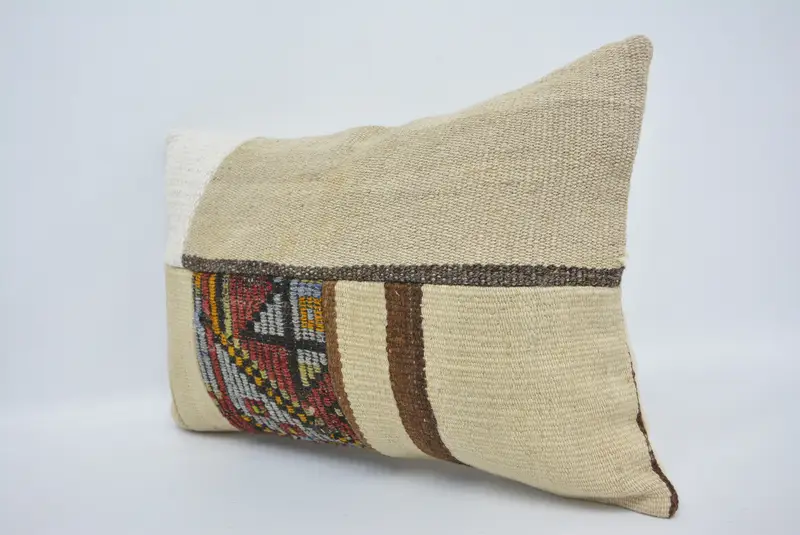 Cushion Cover, Turkish Pillow, Bright Pillow Case, 16x24 Beige Cushion Cover, Bench Pillow Sham, Vintage Kilim Throw Pillow, Throw Kilim Pillow - 4