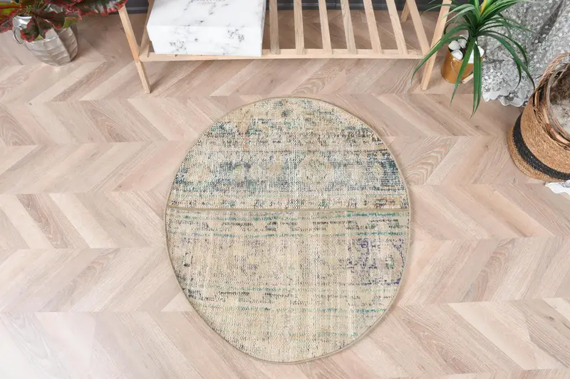 Elegante alfombra floral beige y azul, decoración elegante de 2,5 x 2,9 pies