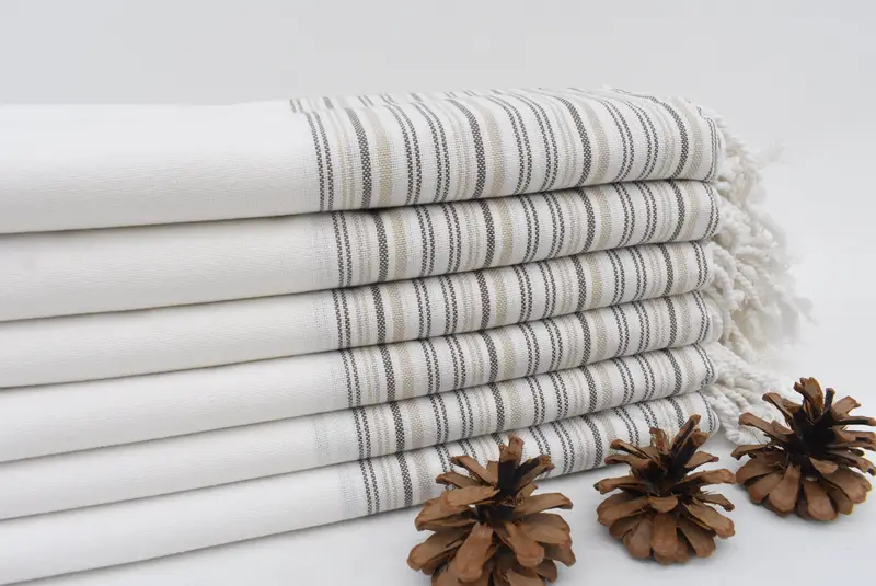 Turkish Towel Personalized Brown Striped, 79x35 Inches, Organic Cotton