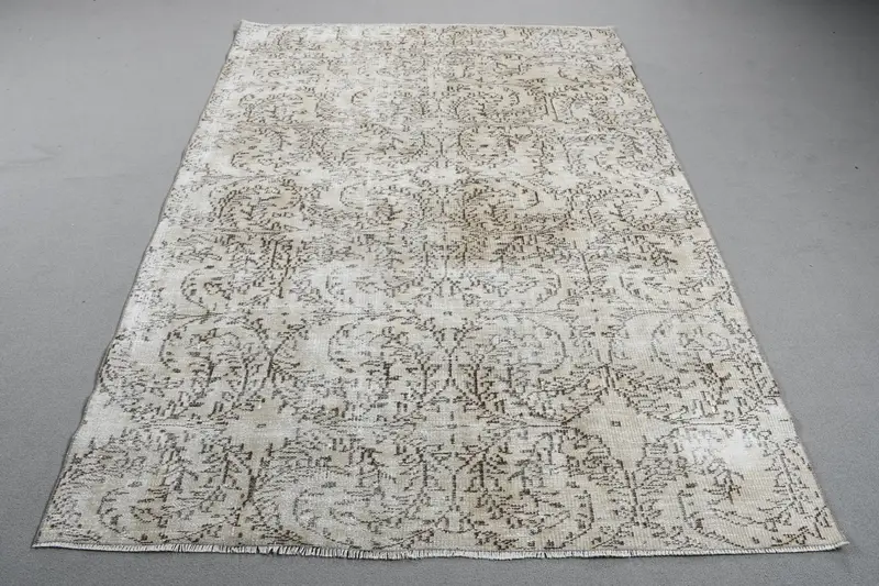 Oushak Türk Halısı, 5.3x7.6 ft Vintage Halı, Beyaz Oryantal Yün Halı - 1