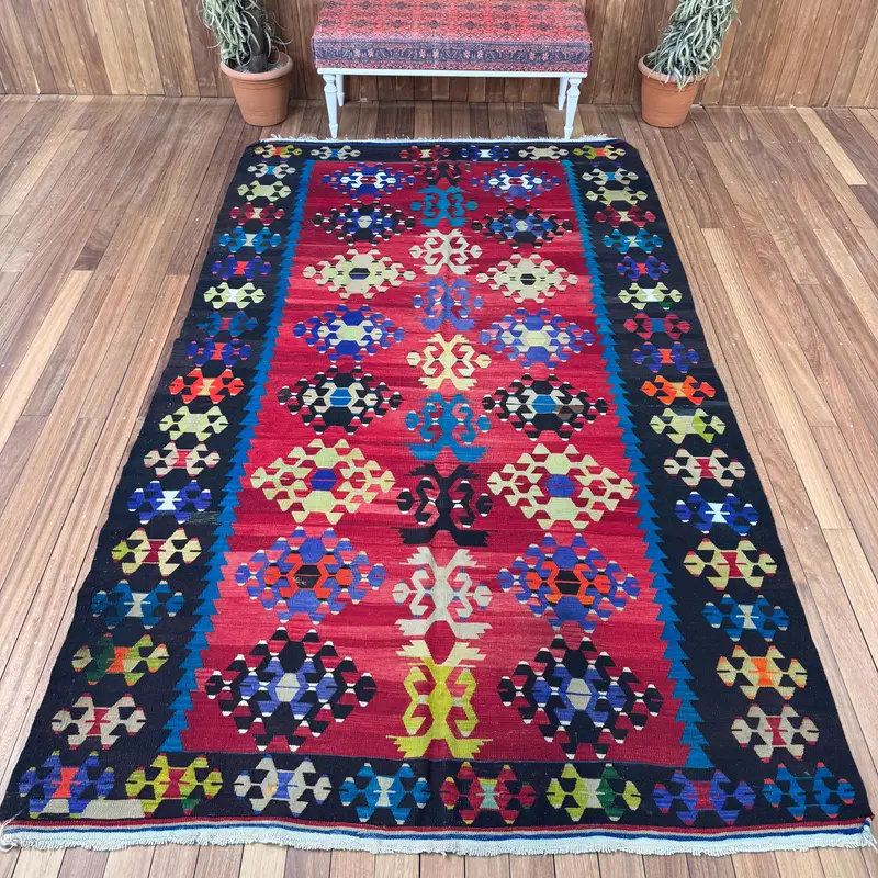 Türkischer Vintage-Teppich, 6,1 x 10,3 Fuß großer Teppich, rot-blauer Teppich - 1