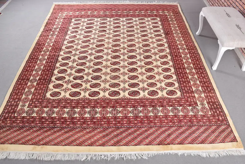 8.2x10 ft Kırmızı Çiçek Desenli Bej Halı, Zarif Dekor