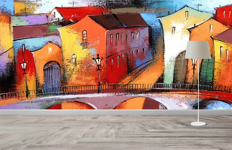 モダンなプリント壁紙: トレンディなスペースのための抽象的なシティビュー