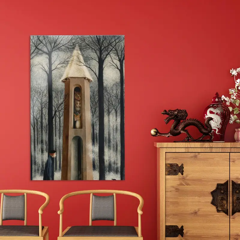 魅惑の森のキャンバス キツネとフクロウと人間のハーモニー