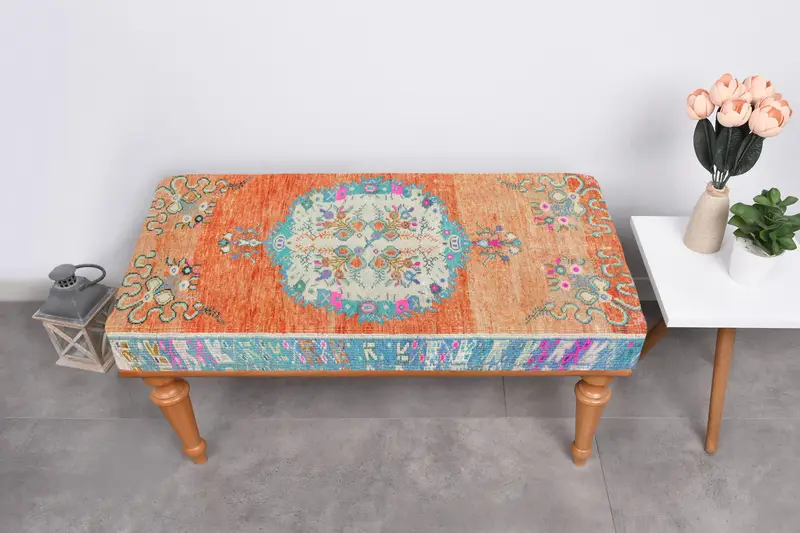 Art Nouveau Ottoman, Ottoman with Kilim-Inspired Pattern