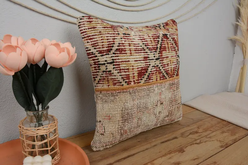 Cushion Cover, Bed Pillow Sham, Pattern Throw Pillow Case, Kilim Pillow, 16x16 Red Pillow, Interior Designer Pillow, Pillow for Sofa - 1
