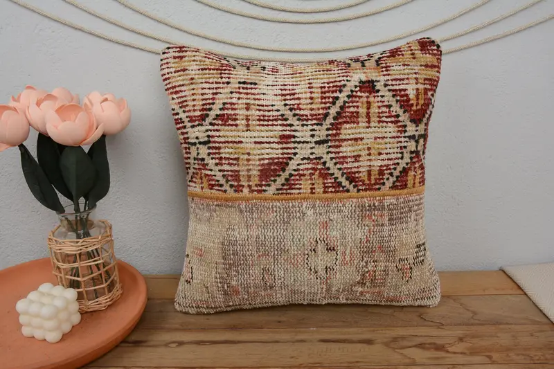 Cushion Cover, Bed Pillow Sham, Pattern Throw Pillow Case, Kilim Pillow, 16x16 Red Pillow, Interior Designer Pillow, Pillow for Sofa - 2