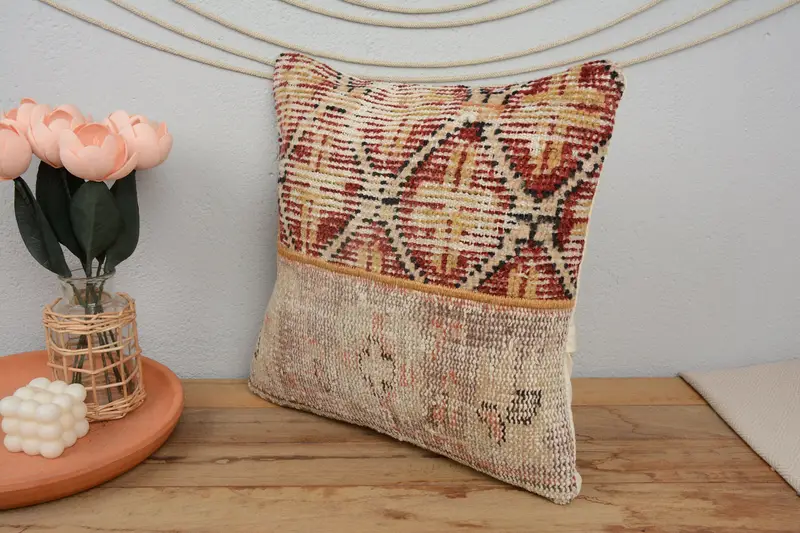 Cushion Cover, Bed Pillow Sham, Pattern Throw Pillow Case, Kilim Pillow, 16x16 Red Pillow, Interior Designer Pillow, Pillow for Sofa - 4
