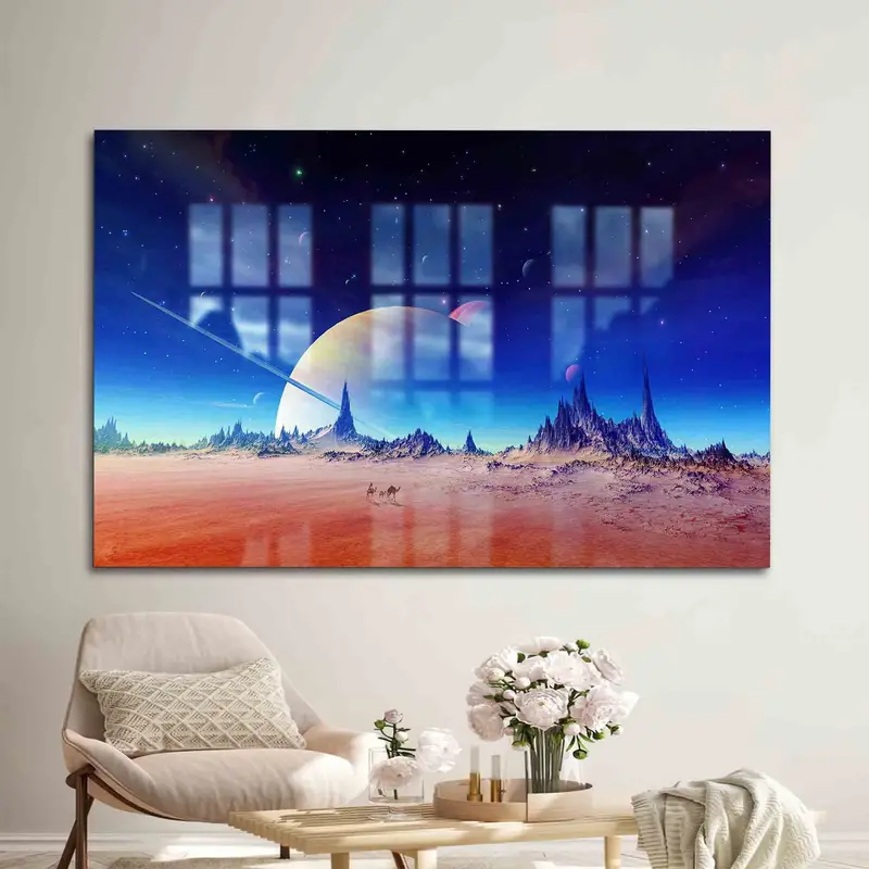 Elegant Printed Glass: Abstract Desert & Space Landscapes