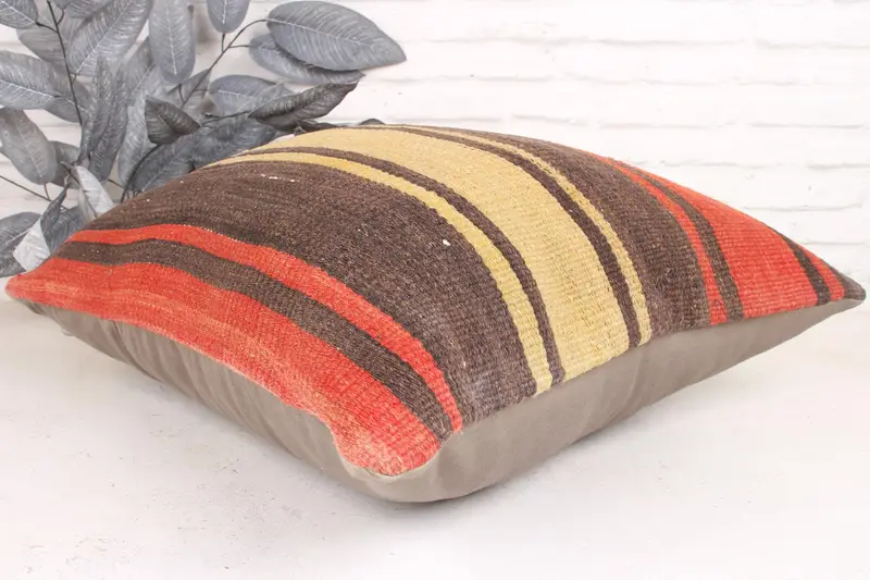 Kilim Cushion Sham, Cushion Cover, Cozy Throw Cushion Case, Ottoman Pillow Cover, 24x24 Red Cushion, Turkish Pillow, Handmade Kilim Cushion - 6